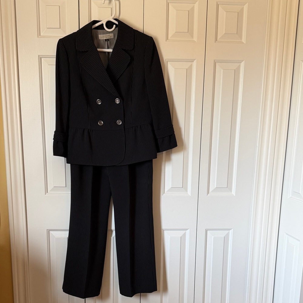 Tahari Women's Black Pinstripe Suit Set
